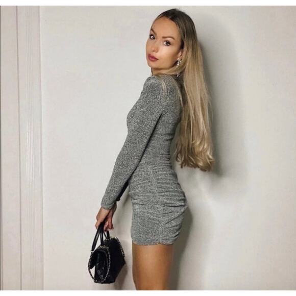 ZARA BLOGGER FAVORITE DRESS WITH METALLIC THREAD SILVER - Picture 9 of 13